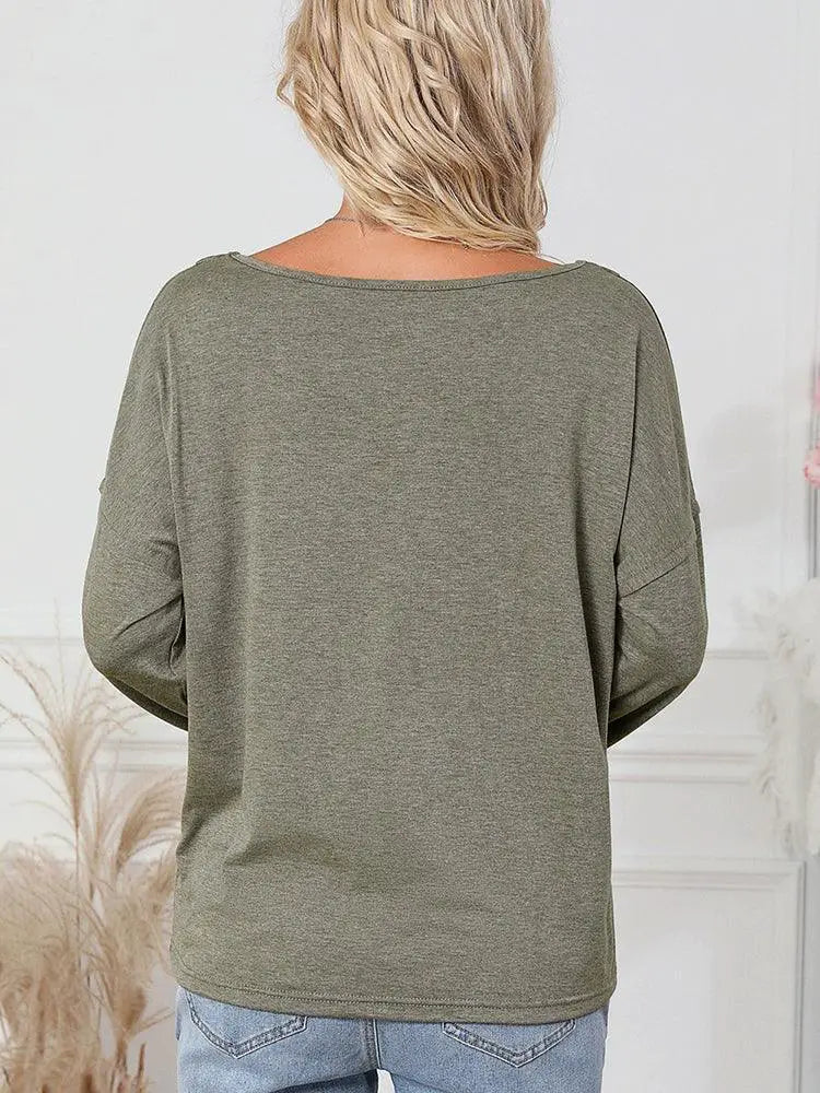 Fall 2024 Pure Color Long Sleeve V Neck Top For Women