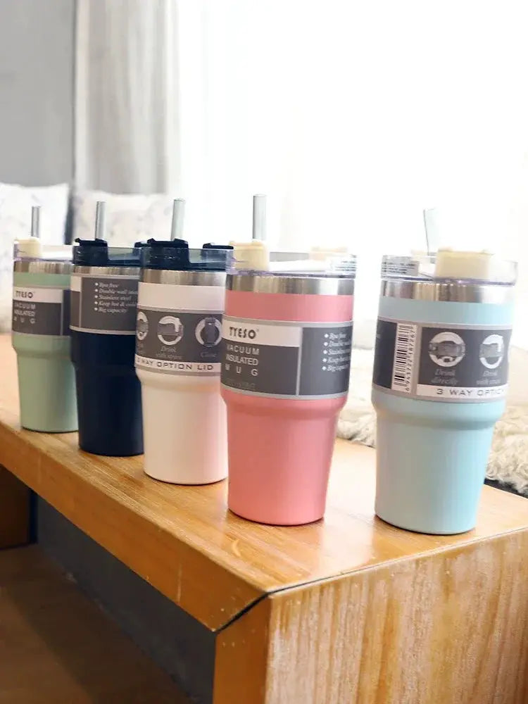 Large Capacity Stainless Steel Thermos Cup With Straw Coffee