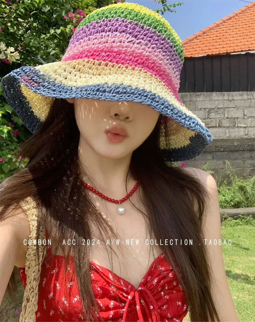 Rainbow Straw Hat For Women Sunproof Beach Summer Accessory
