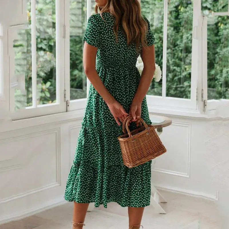 Floral Maxi Dress With Square Collar Spring Fashion