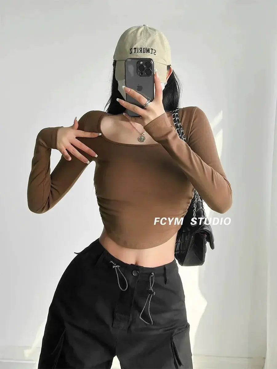 Chic Solid Long Sleeve T Shirt Fashion Forward Street Style