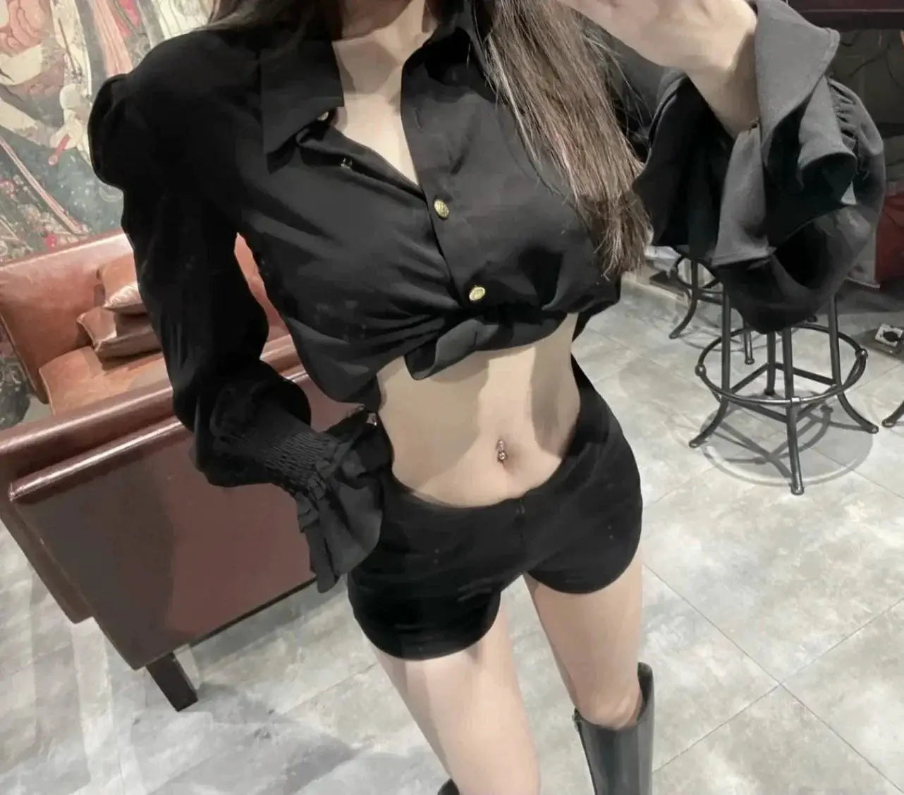 Korean Style Black Shirt Trendy Autumn Fashion Essential