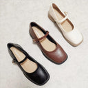 Soft Leather Square-Toe Strap Shoes for Stylish Winter Wear