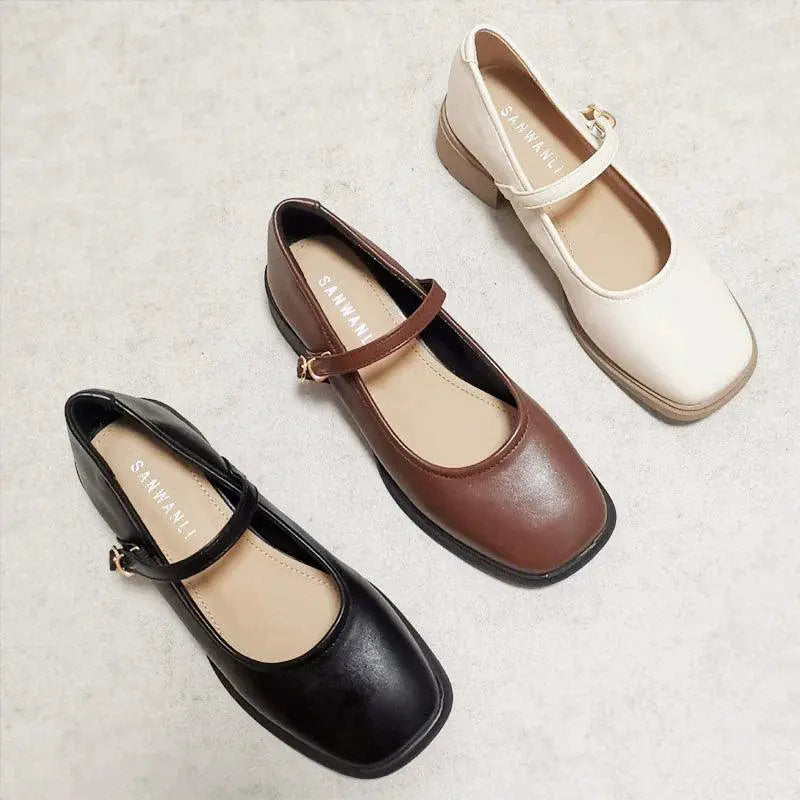Soft Leather Square Toe Strap Shoes For Stylish Winter Wear