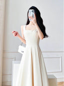 Slim White Suspender Dress: Korean Fashion Elegance