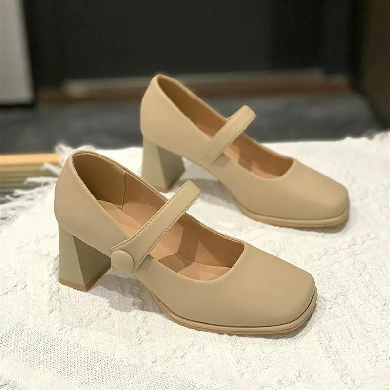 Fairy Style Square Toe Single Layer Shoes Buckle Strap