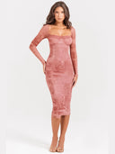 Insdoit Lace Bodycon Dress Retro Chic Winter Fashion