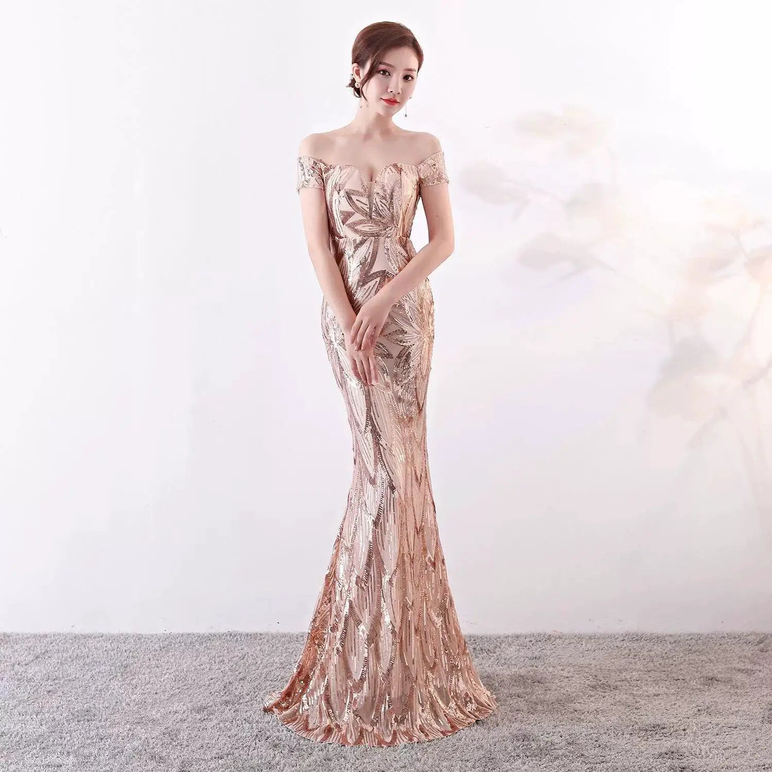 Off Shoulder Fish Tail Evening Dress Sophisticated Elegance