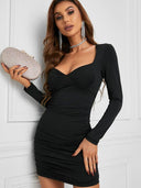 European and American Sexy Low-Cut Long Sleeves Dress