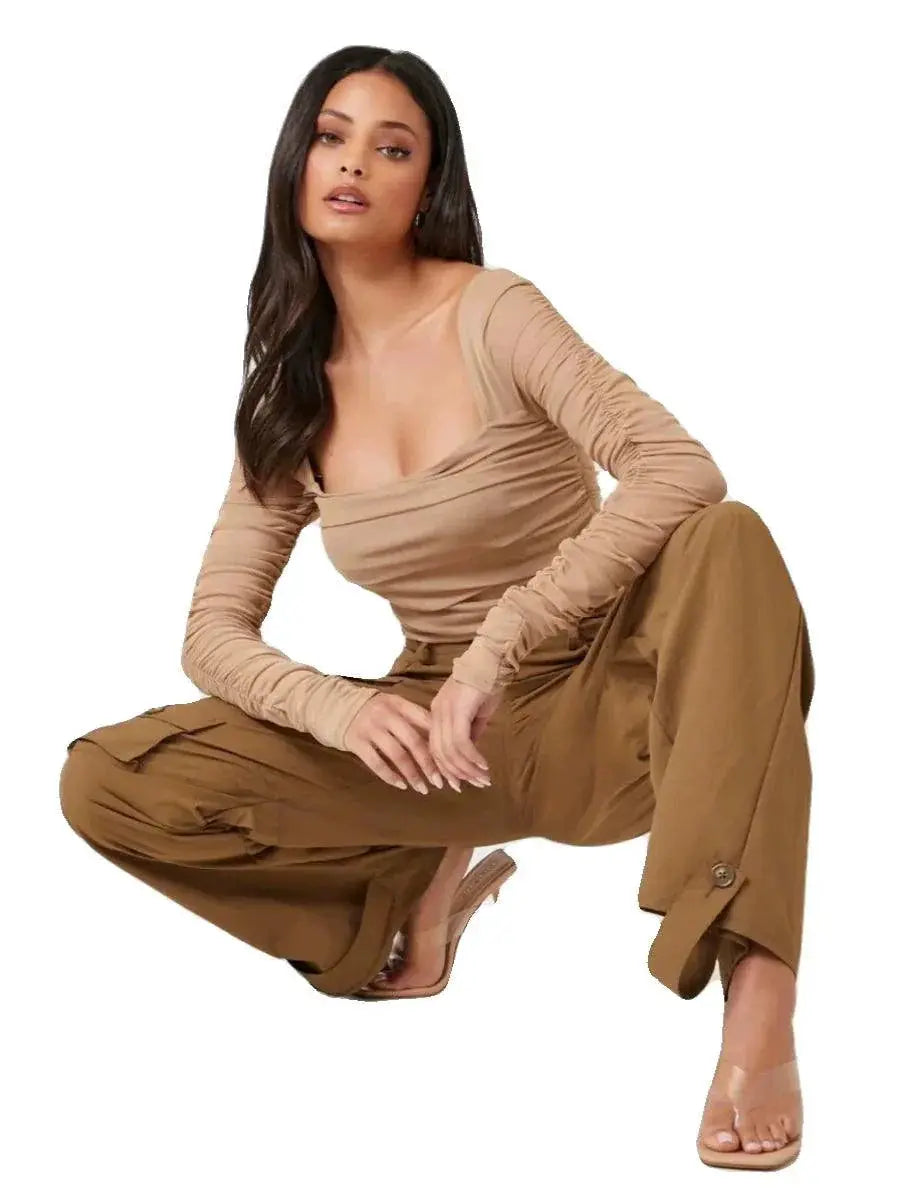Grape Miki Jumpsuit Mesh Pleats And Elegance Square Collar