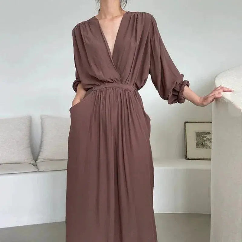 Cross Chic Pleated Long Sleeve Dress 120cm Maxi Length