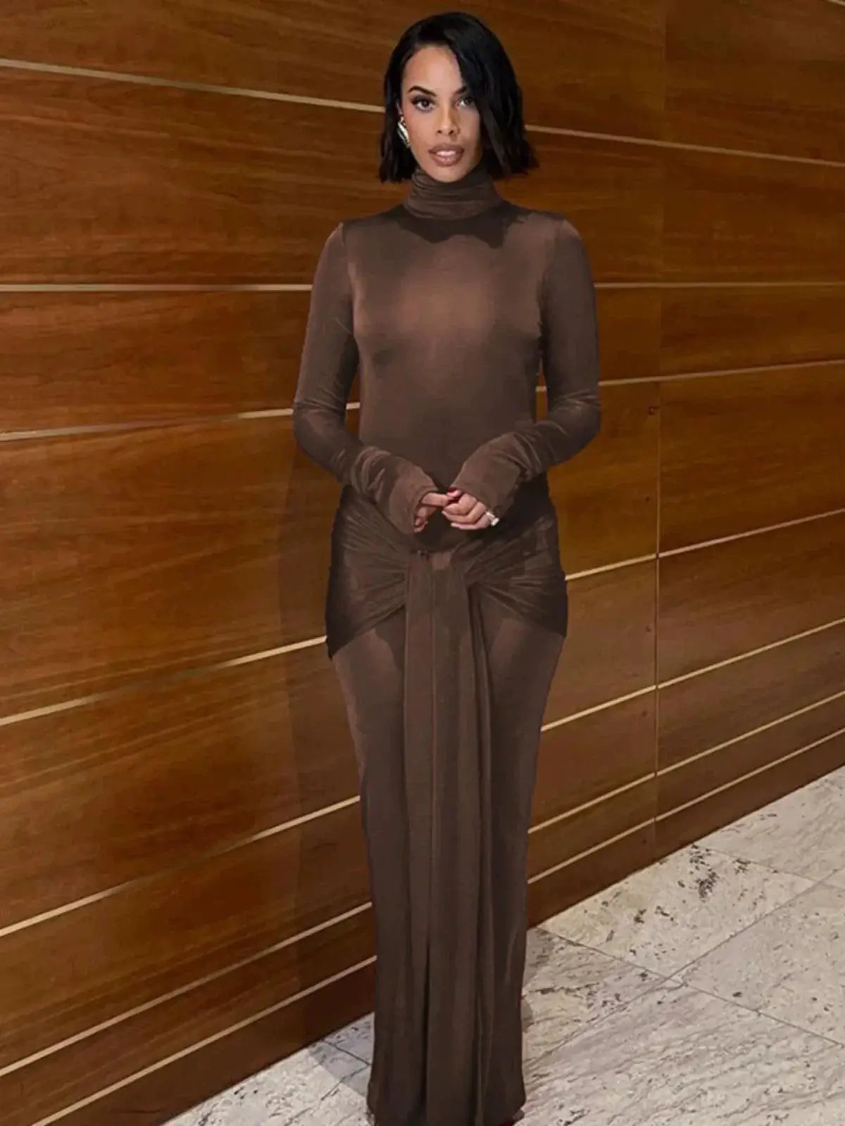 Desire Style Lace Up Turtleneck Dress Chic Autumn Fashion