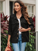 Pure Color Snap Button Loose Suede Shirt Coat Suede Chic