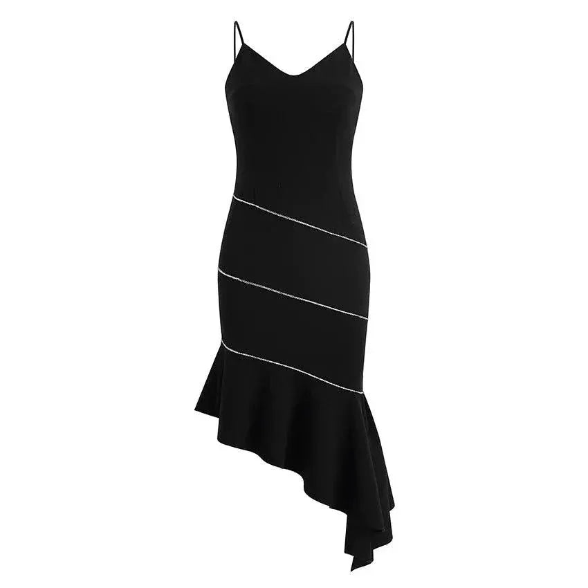 Elegant Ruffle V-Neck Gown Korean Style Dress Slim Fit