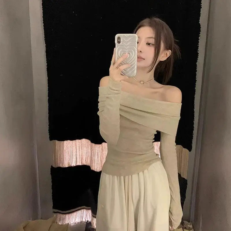 Japanese Charm Off Shoulder Sweater Elegant Comfortable Chic