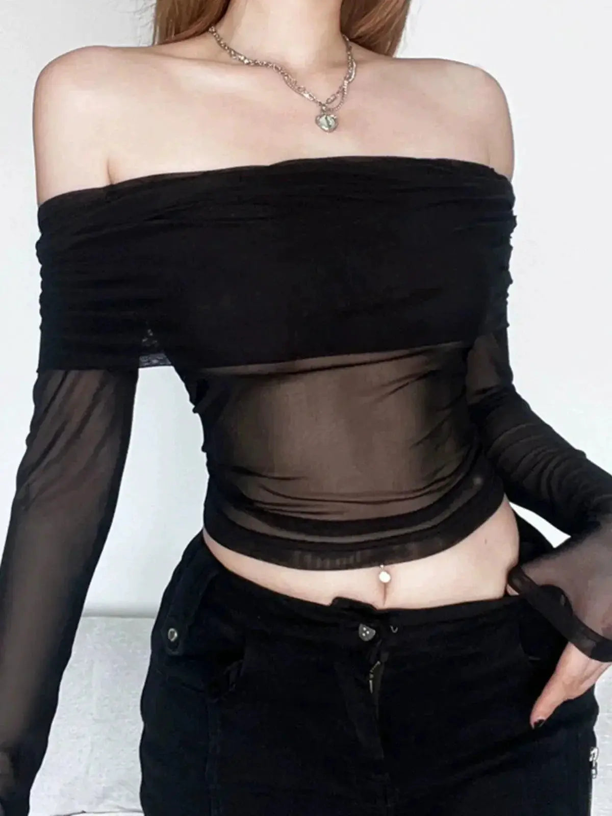 Weird Puss Stitched Mesh Top Autumn Street Style 2023