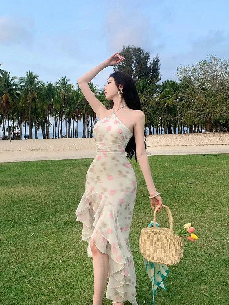 Desire Chiffon Halter Dress Resort Beachwear Chic Elegant