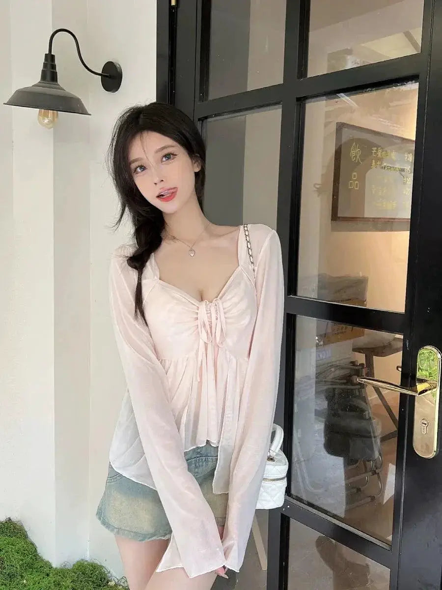 Korean V Neck Slimming Shirt For Chic Autumn Style Now