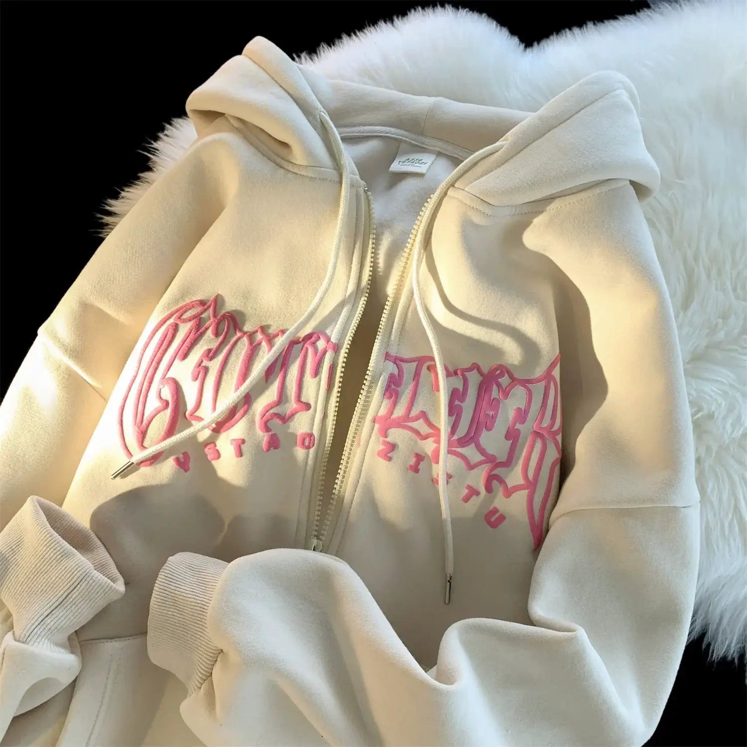 Autumn Puff Print Hooded Cardigan Sweater For Teens