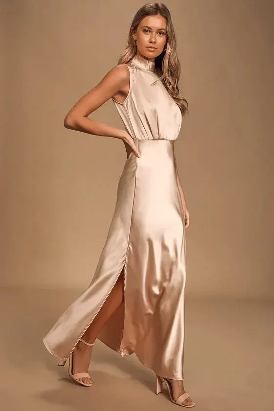 Smooth Elegance High Slit Socialite Dress Modern Day Chic