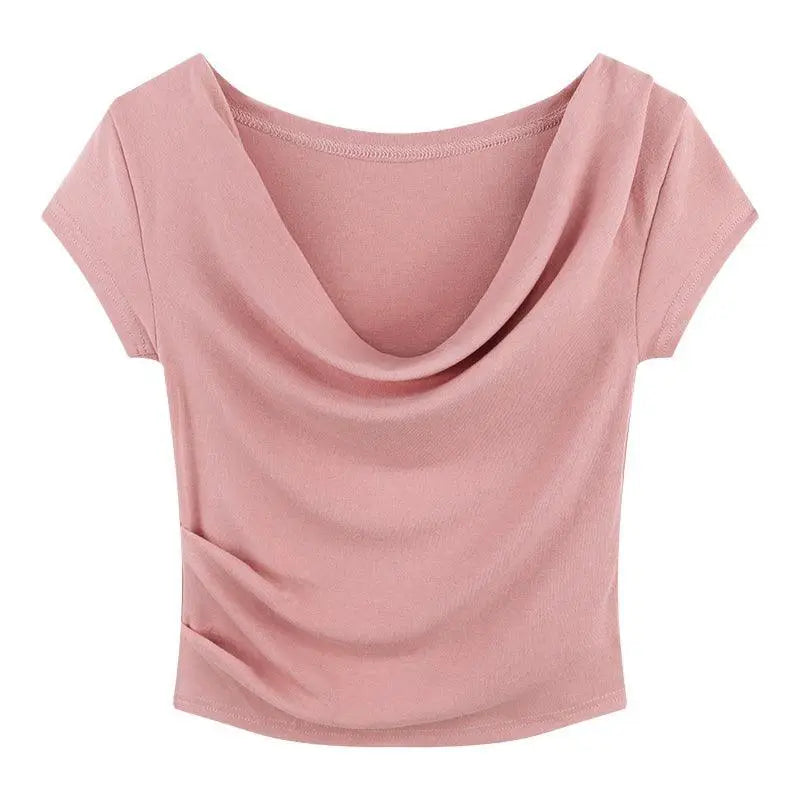 Pure Desire Swing Collar Sexy Slim Stretch Short Sleeve Tee