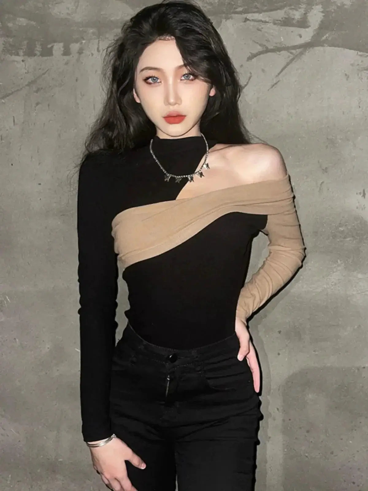 Weird Puss Splicing Long Sleeve Creative Street Style Shirt
