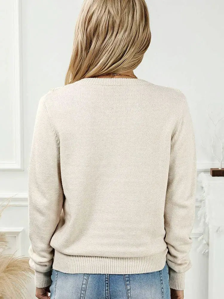 Autumn Crew Neck Cardigan Lace Trim European American Style
