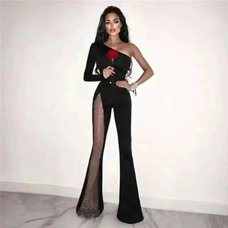 Sultry Sheer One Shoulder Jumpsuit Elegant Versatile Style