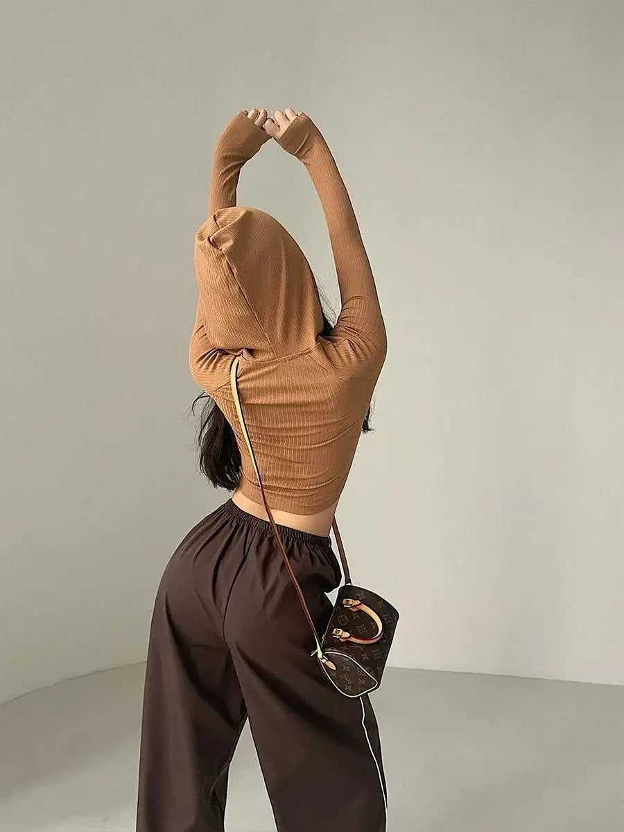 Hooded Crop Top Drawstring Fall Style Chic for Women