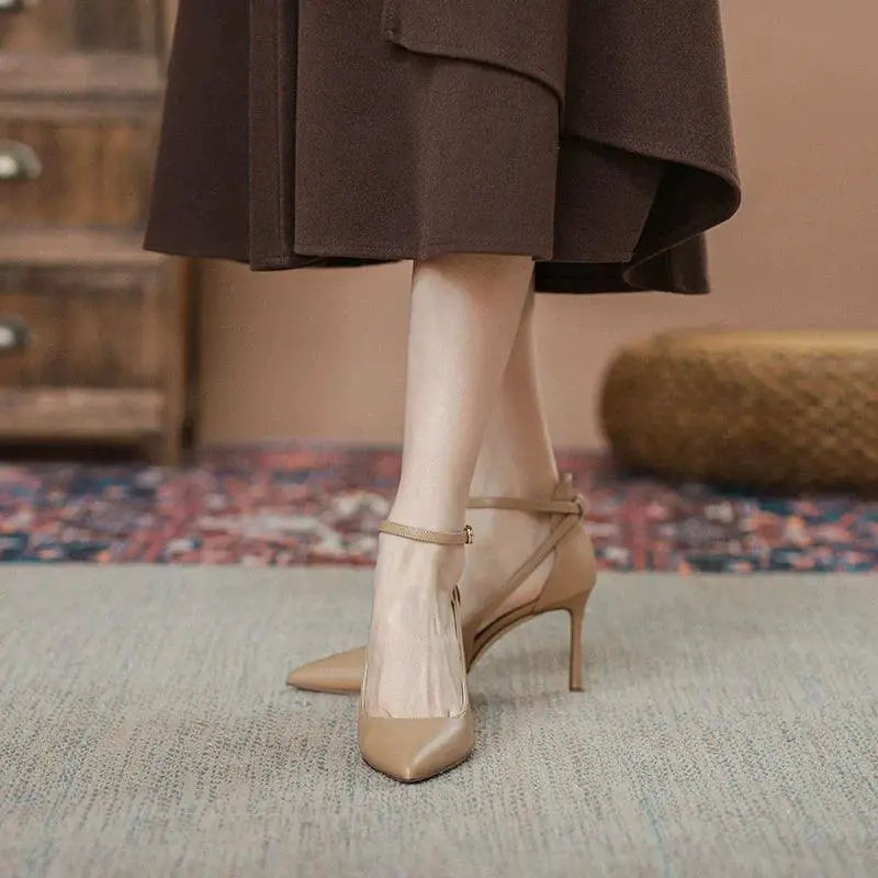Feiyan Khaki High Heel Shoes Ankle Strap Elegance For Women