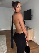 Ahagaga One-Shoulder Halter Dress Versatile Elegance Style