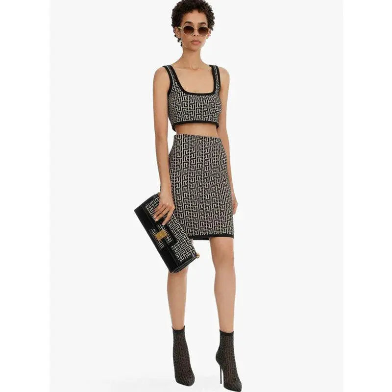 Jacquard Elegance Chic Two Piece Outfit For Women Set