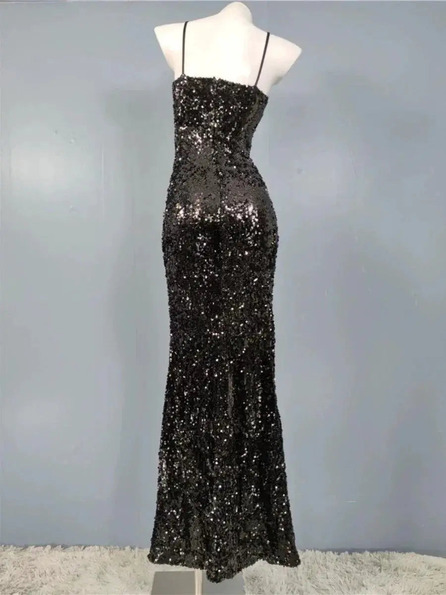 Glitter Sequin V Neck Party Dress for Nightclub Glamour