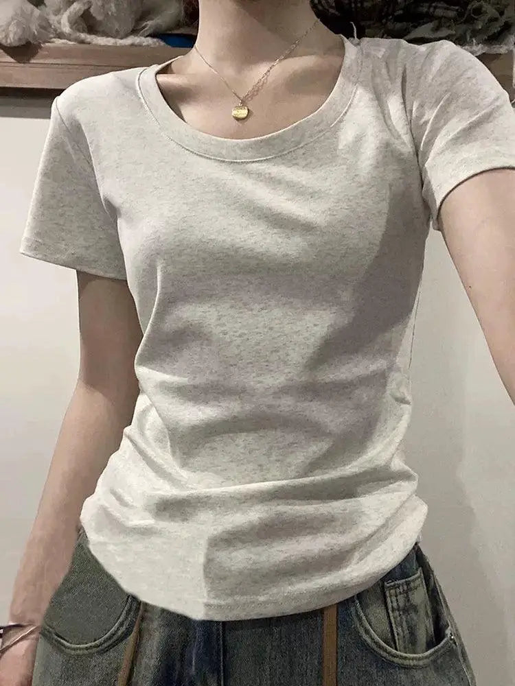 White Slimming Slim Fit Sexy Stylish Niche Short Sleeve Top