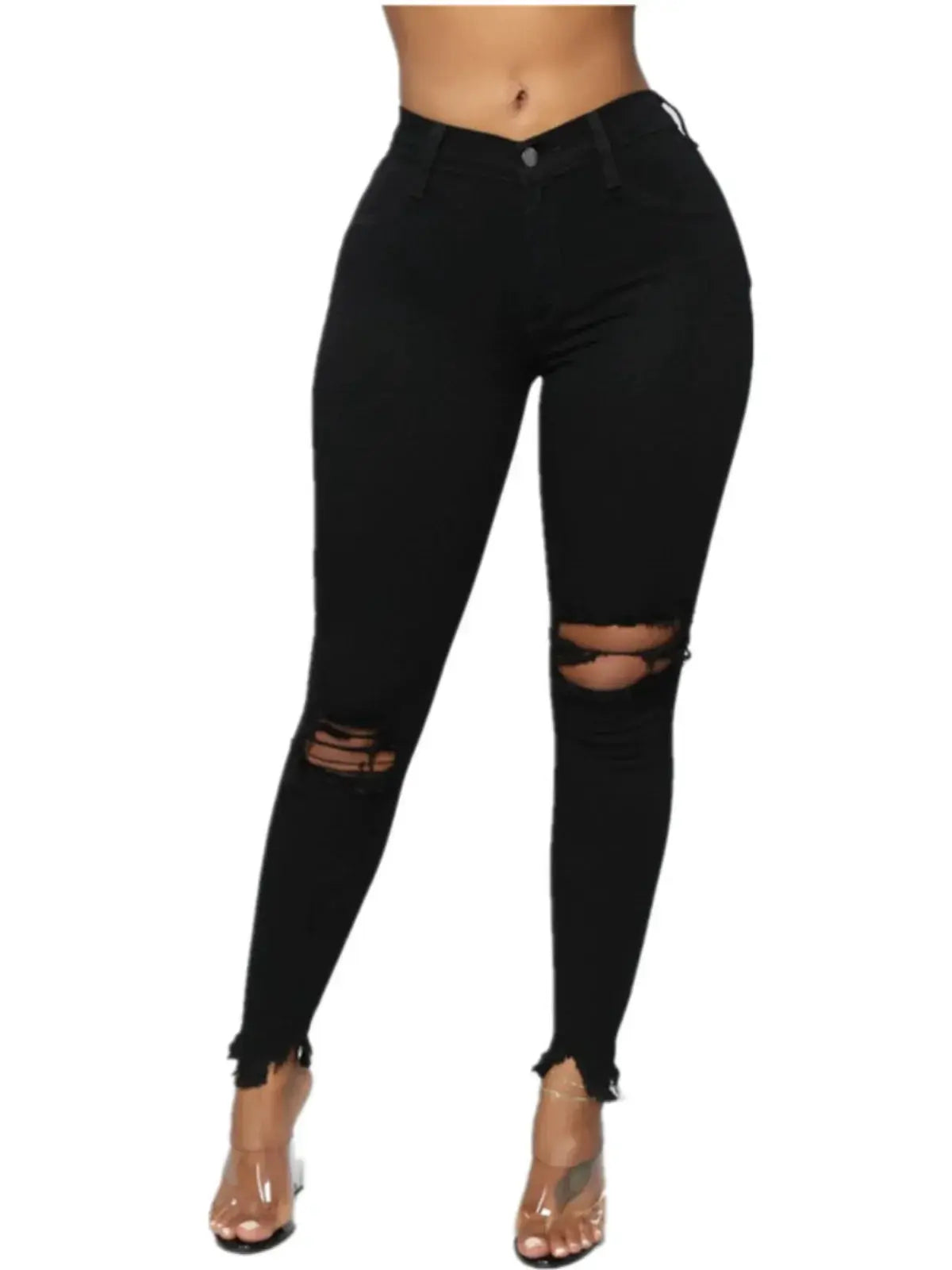 Tall Waist Ripped Jeans for Women Elastic Pants Fashion