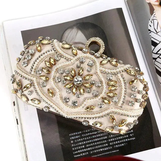 Elegant Crystal Clutch Bag Pearl Evening Purse Glam Events