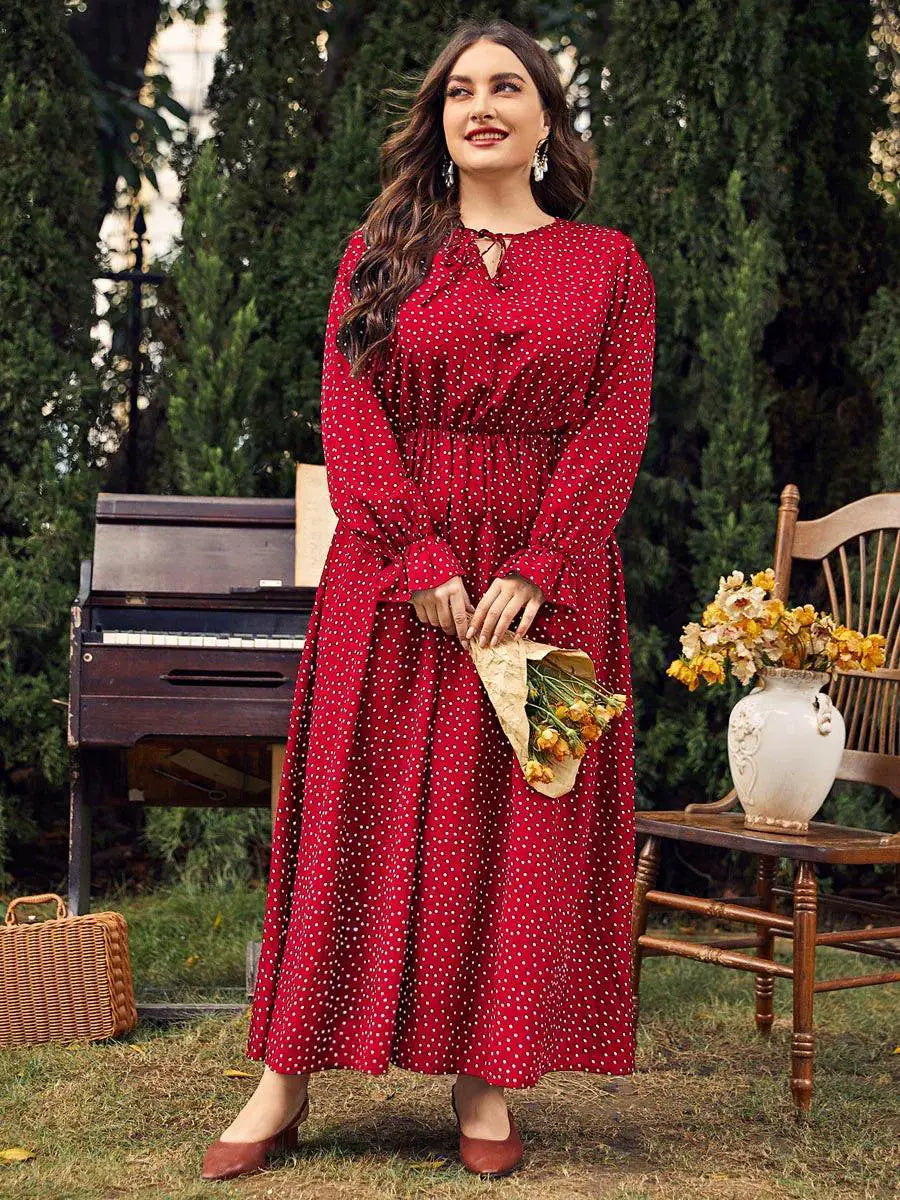 Summer Vibes Polka Dot V Neck Dress for Plus Size Women