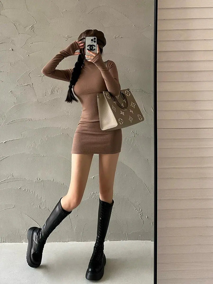 Cotton High Neck Dress Sophisticated Autumn Style Statement