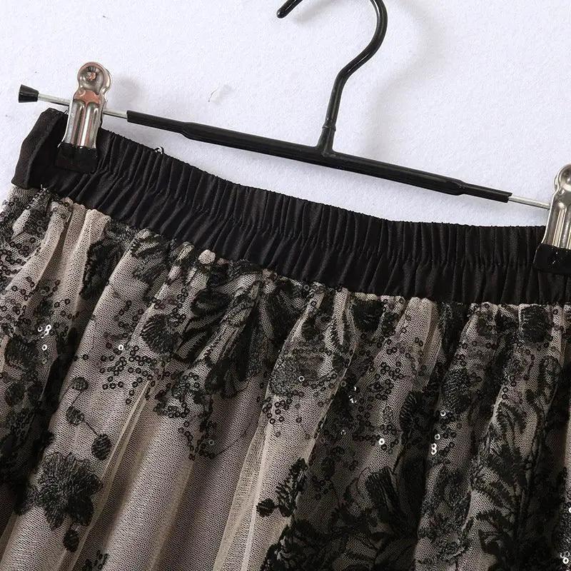Embroidered Sequin Mesh Skirt Floral Elegance Fashionistas
