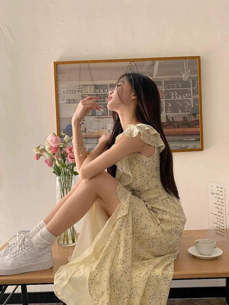 Spring Blossom Floral Dress With French Waist Comfort