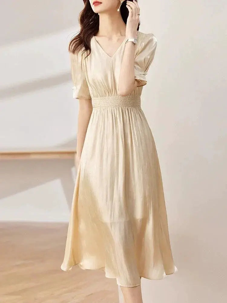 Vintage Retro V Neck A Line Dress For Stylish Women Summer