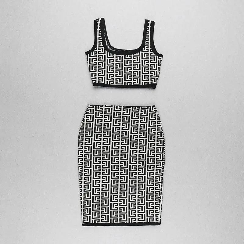 Jacquard Elegance Chic Two Piece Outfit For Women Set