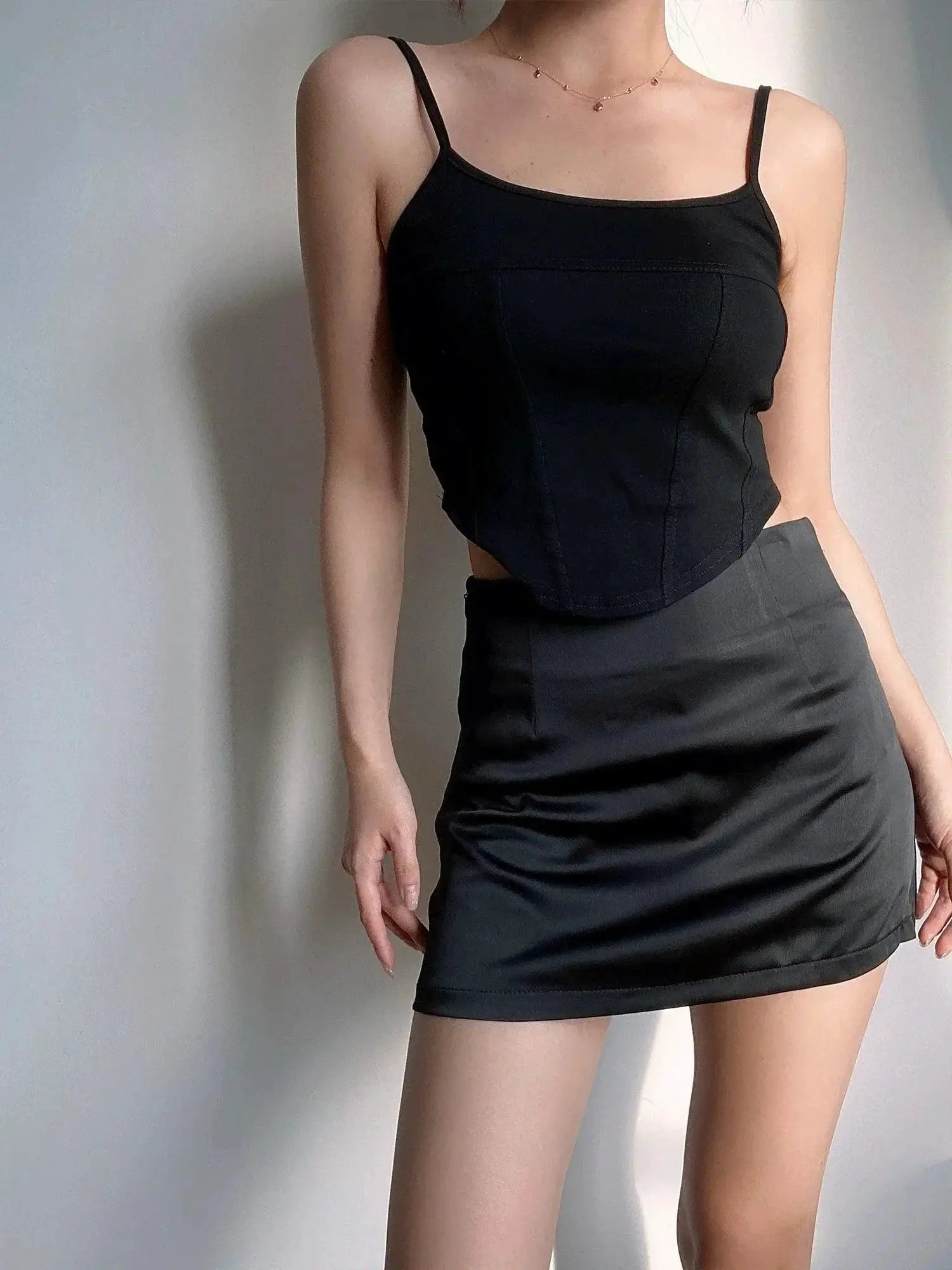 Beran Satin Mini Skirt Chic High Waisted Streetwear Zipper