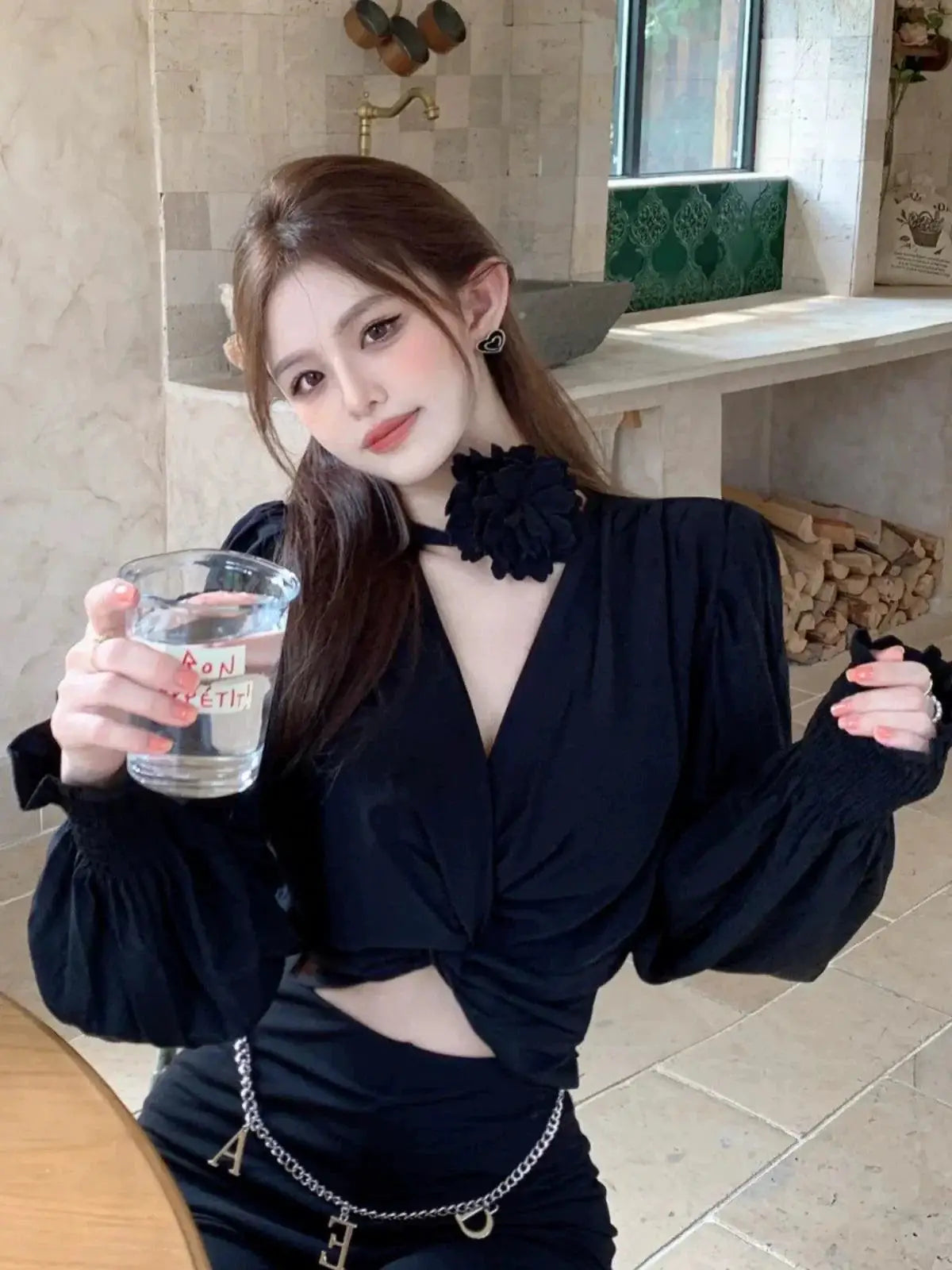 Cross V Neck Long Sleeve Shirt Chic Fashion Statement