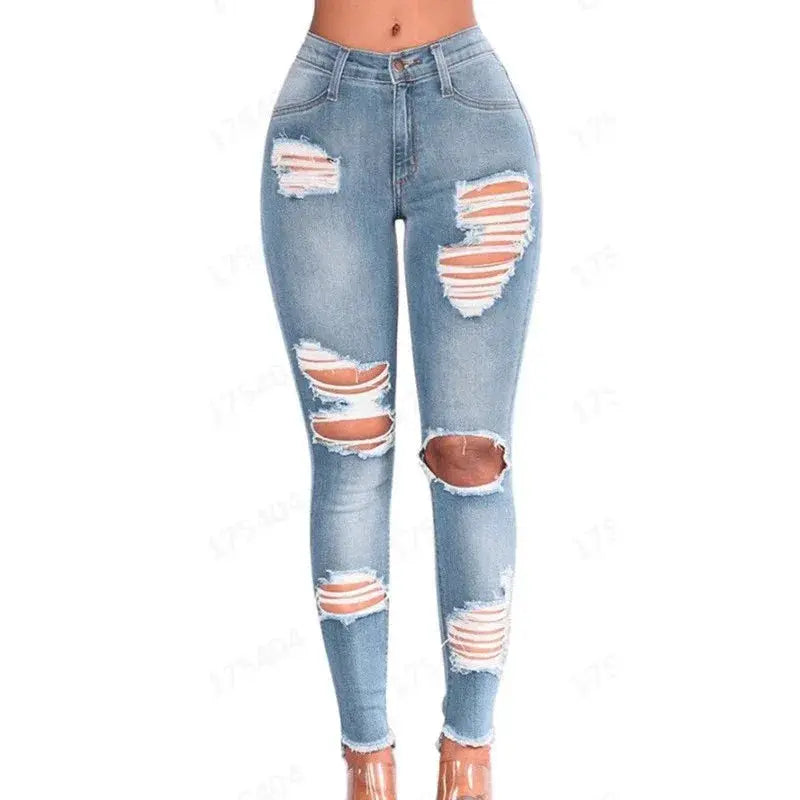Elastic Ripped Jeans For Women 2024 Fashion Denim Pants