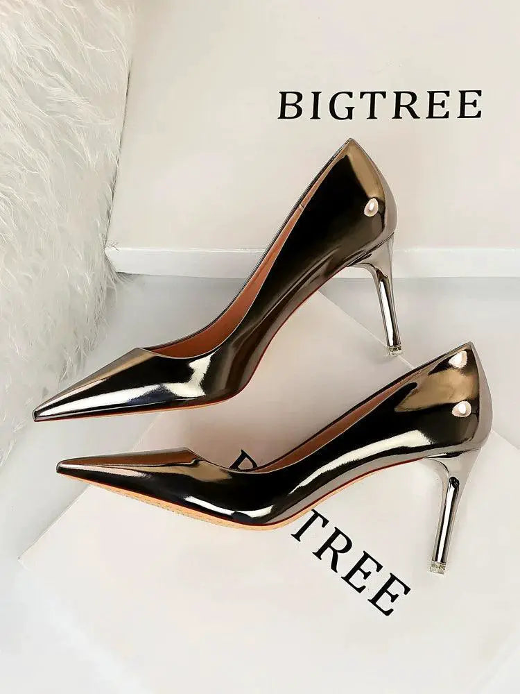 Bright Leather High Heels European Style Shoes Glamorous