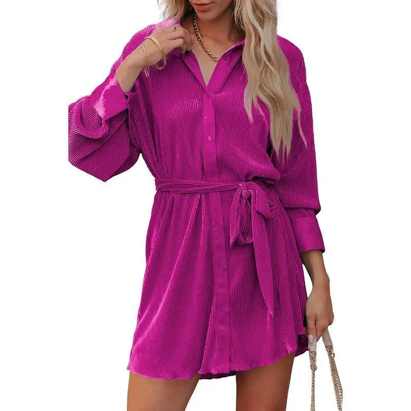 Fall 2024 New Arrival Pure Color Long Sleeve Dress For Fall