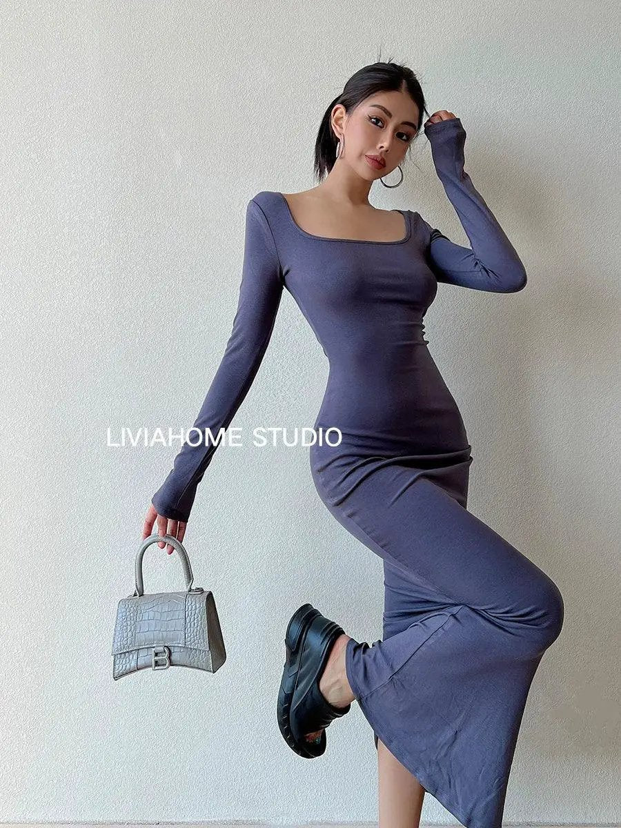 Fishtail Sheath Dress Seductive Square Collar Versatile