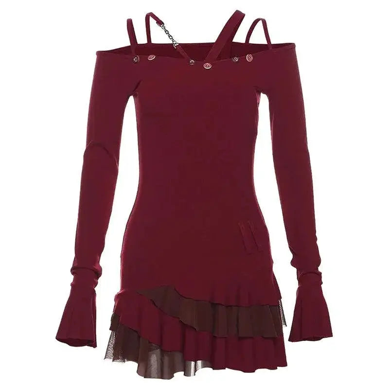 Red Halterneck Dress Winter Chic For Young Women Elegance