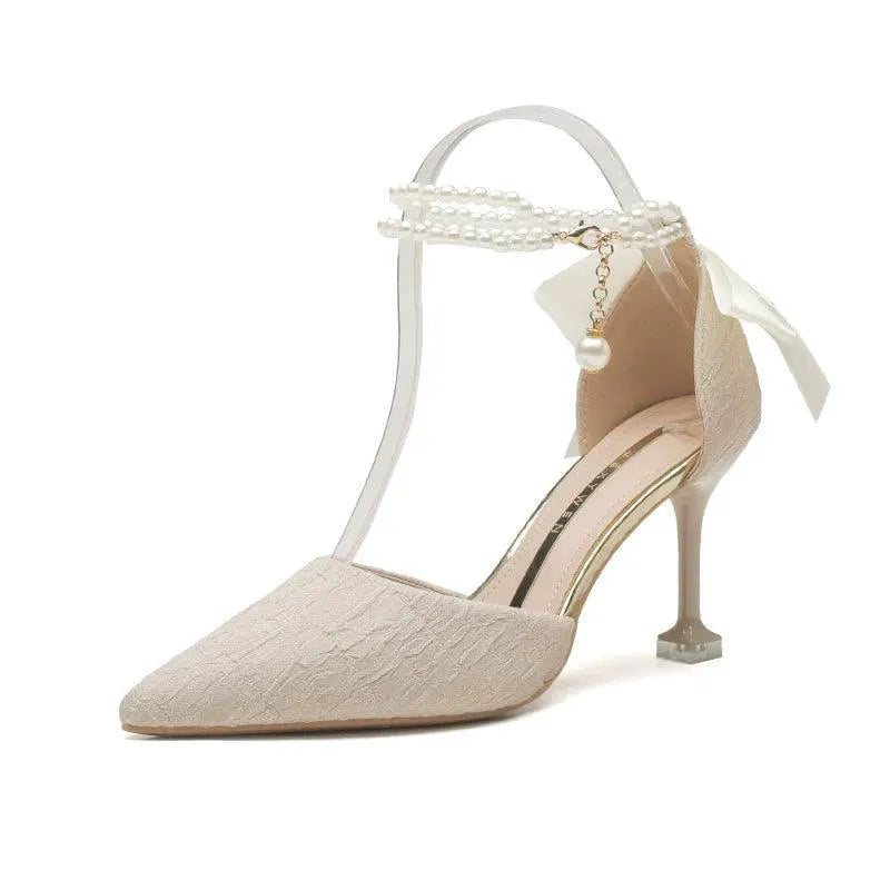 Fairy Pearl Stiletto Heels With Toe Cap For Wedding Shoes